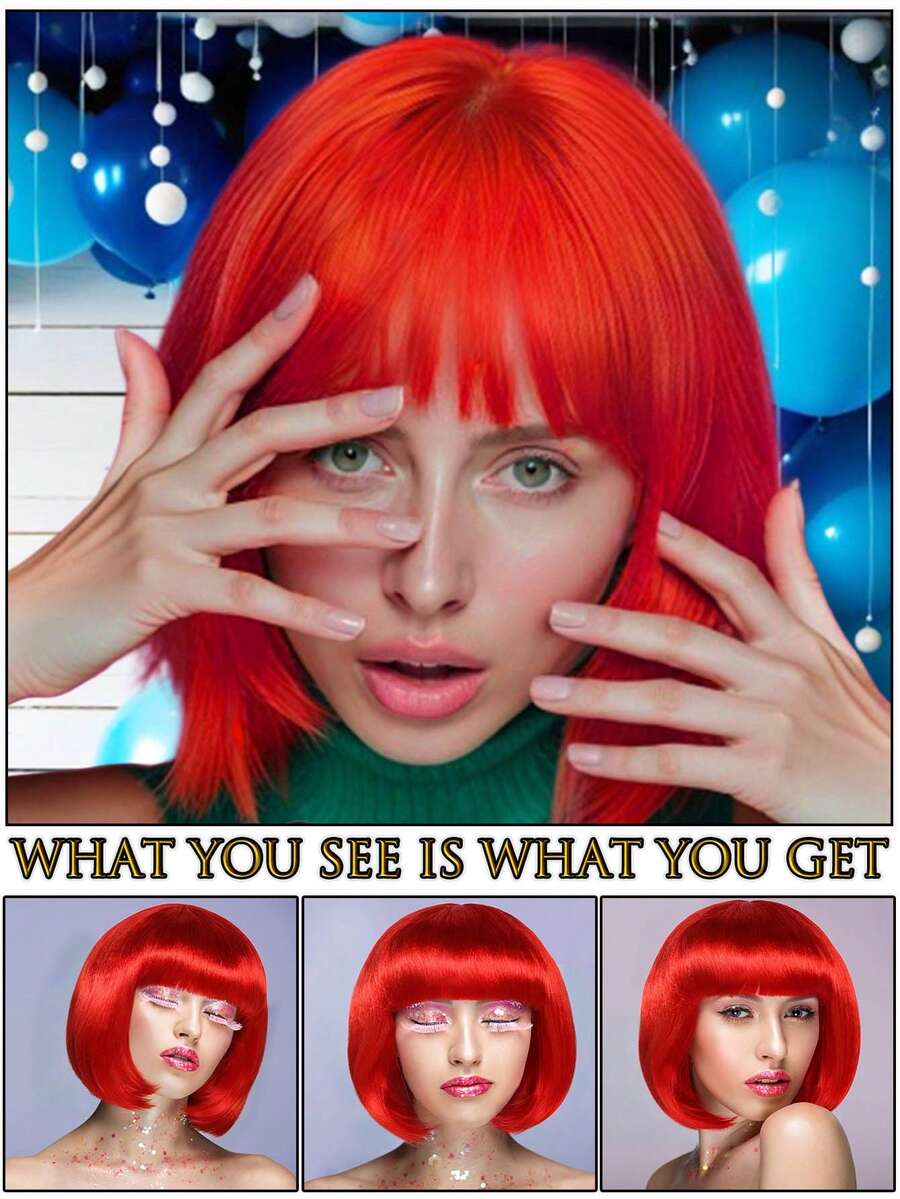 Fashion Women's BoBo Wigs Short Straight Hair With Bangs Multiple Pastel Colors Bob Anime Cosplay Party Costume Wigs For Ladies Holiday Exhibition Celebration Daily Wigs For Birthday Gifts Sassy Rockabilly Punk Rock & Roll 80s Wig