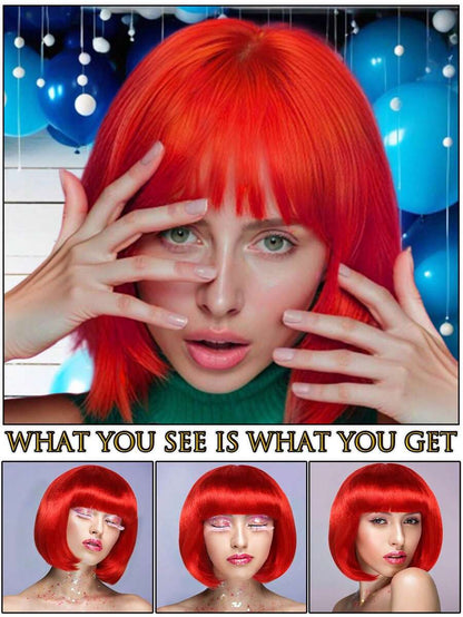 Fashion Women's BoBo Wigs Short Straight Hair With Bangs Multiple Pastel Colors Bob Anime Cosplay Party Costume Wigs For Ladies Holiday Exhibition Celebration Daily Wigs For Birthday Gifts Sassy Rockabilly Punk Rock & Roll 80s Wig