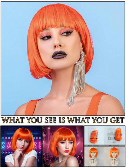 Fashion Women's BoBo Wigs Short Straight Hair With Bangs Multiple Pastel Colors Bob Anime Cosplay Party Costume Wigs For Ladies Holiday Exhibition Celebration Daily Wigs For Birthday Gifts Sassy Rockabilly Punk Rock & Roll 80s Wig