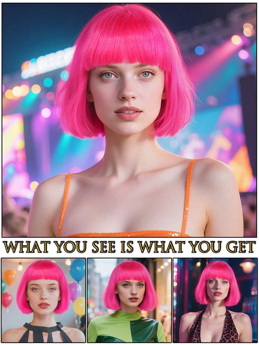 Fashion Women's BoBo Wigs Short Straight Hair With Bangs Multiple Pastel Colors Bob Anime Cosplay Party Costume Wigs For Ladies Holiday Exhibition Celebration Daily Wigs For Birthday Gifts Sassy Rockabilly Punk Rock & Roll 80s Wig
