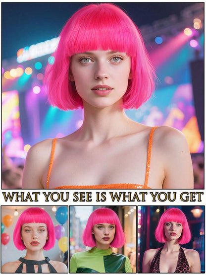 Fashion Women's BoBo Wigs Short Straight Hair With Bangs Multiple Pastel Colors Bob Anime Cosplay Party Costume Wigs For Ladies Holiday Exhibition Celebration Daily Wigs For Birthday Gifts Sassy Rockabilly Punk Rock & Roll 80s Wig