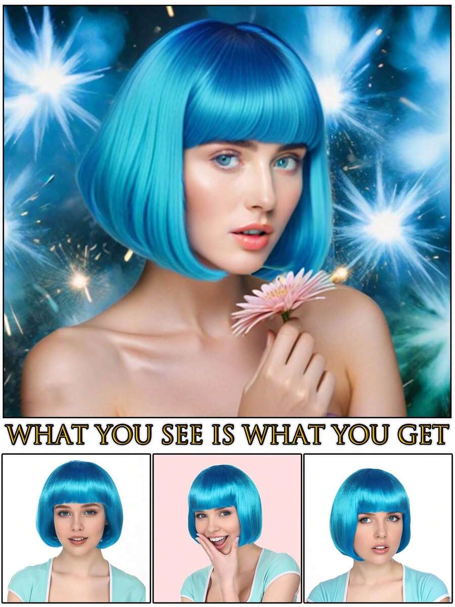 Fashion Women's BoBo Wigs Short Straight Hair With Bangs Multiple Pastel Colors Bob Anime Cosplay Party Costume Wigs For Ladies Holiday Exhibition Celebration Daily Wigs For Birthday Gifts Sassy Rockabilly Punk Rock & Roll 80s Wig