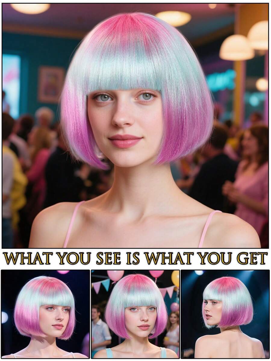 Fashion Women's BoBo Wigs Short Straight Hair With Bangs Multiple Pastel Colors Bob Anime Cosplay Party Costume Wigs For Ladies Holiday Exhibition Celebration Daily Wigs For Birthday Gifts Sassy Rockabilly Punk Rock & Roll 80s Wig