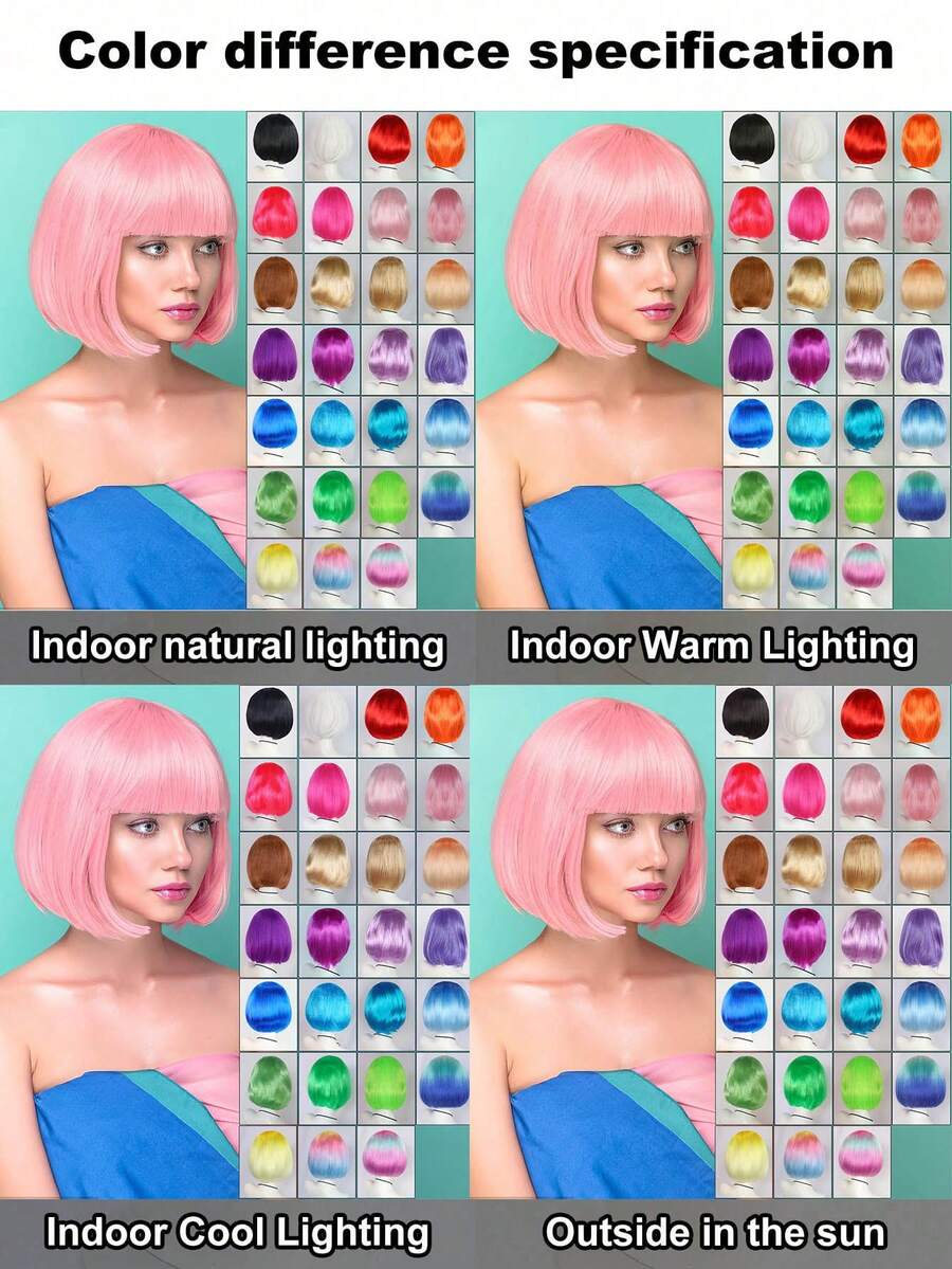 Fashion Women's BoBo Wigs Short Straight Hair With Bangs Multiple Pastel Colors Bob Anime Cosplay Party Costume Wigs For Ladies Holiday Exhibition Celebration Daily Wigs For Birthday Gifts Sassy Rockabilly Punk Rock & Roll 80s Wig