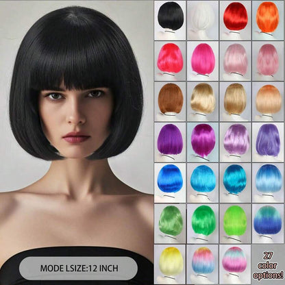 Fashion Women's BoBo Wigs Short Straight Hair With Bangs Multiple Pastel Colors Bob Anime Cosplay Party Costume Wigs For Ladies Holiday Exhibition Celebration Daily Wigs For Birthday Gifts Sassy Rockabilly Punk Rock & Roll 80s Wig