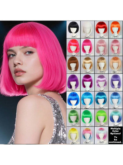Fashion Women's BoBo Wigs Short Straight Hair With Bangs Multiple Pastel Colors Bob Anime Cosplay Party Costume Wigs For Ladies Holiday Exhibition Celebration Daily Wigs For Birthday Gifts Sassy Rockabilly Punk Rock & Roll 80s Wig