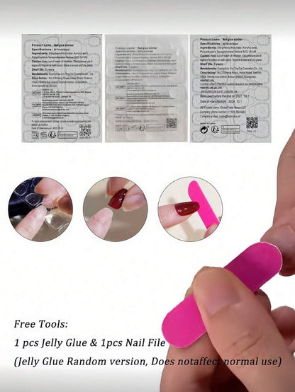 10pcs Medium Almond Shape Press-On Fake Nails, Punk Gothic Dark Style - Black And Red Crystal Cat Eye Press-On Nails, Vintage Cherry Red And Deep Burgundy Glitter Cat Eye, Includes 1 Adhesive Patch And 1 Mini Gel Strip., Aesthetic