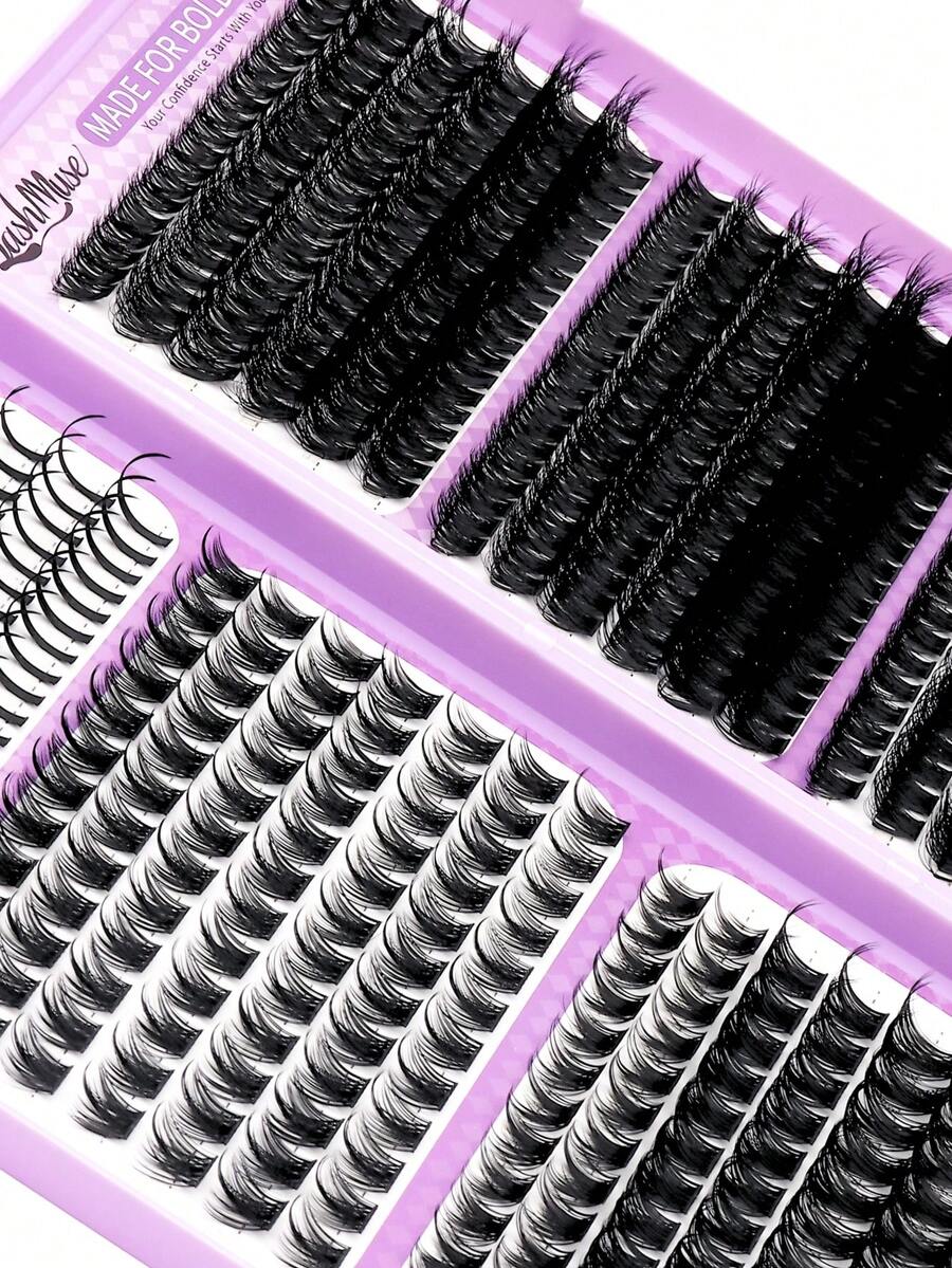 1168/584pcs Wispy Spiky Lash Clusters, Fairy Wild D-Curl Voluminous Segmented Eyelashes, Multi Length Self-Grafting DIY Lash Extensions With Lash Glue, Tweezers Remover, Soft Layered Eye Lashes, For Daily Makeup, Wedding, Party, Travel, Halloween
