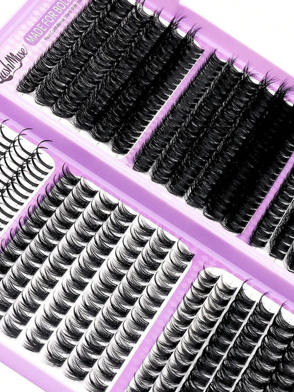 1168/584pcs Wispy Spiky Lash Clusters, Fairy Wild D-Curl Voluminous Segmented Eyelashes, Multi Length Self-Grafting DIY Lash Extensions With Lash Glue, Tweezers Remover, Soft Layered Eye Lashes, For Daily Makeup, Wedding, Party, Travel, Halloween